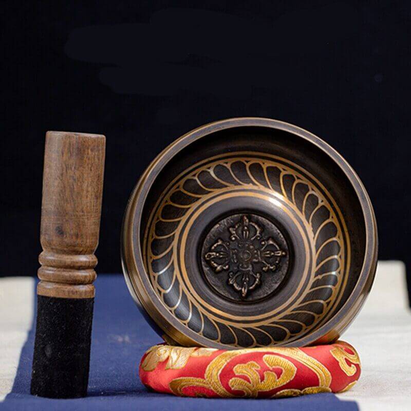 Bol tibétain chantants faits à la main avec bâton en cuir – Le Temple Yogi