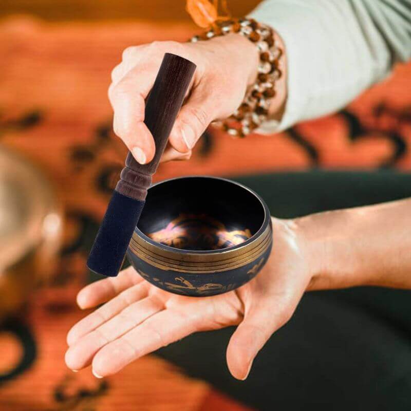 Bol Chantant Tibétain en cuivre et en bois - Modèle Chakras